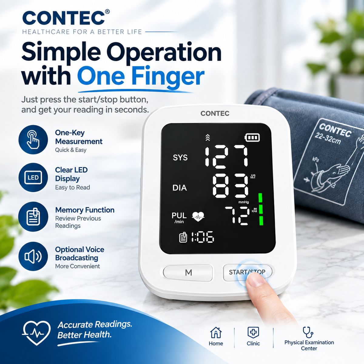 CONTEC08E Digital Upper Arm Blood Pressure Monitor with Large Cuff